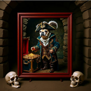 Fransk Bulldog Pirat Blue Guld Jackar Poster