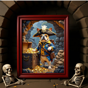 Fransk Bulldog Pirat Blue Gult Guld Poster