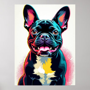 Fransk Bulldog Pop Art-fet Retro Tecknad Stil Poster
