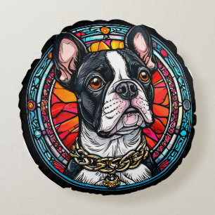 Fransk Bulldog-porträttpresent till hundälskare Rund Kudde
