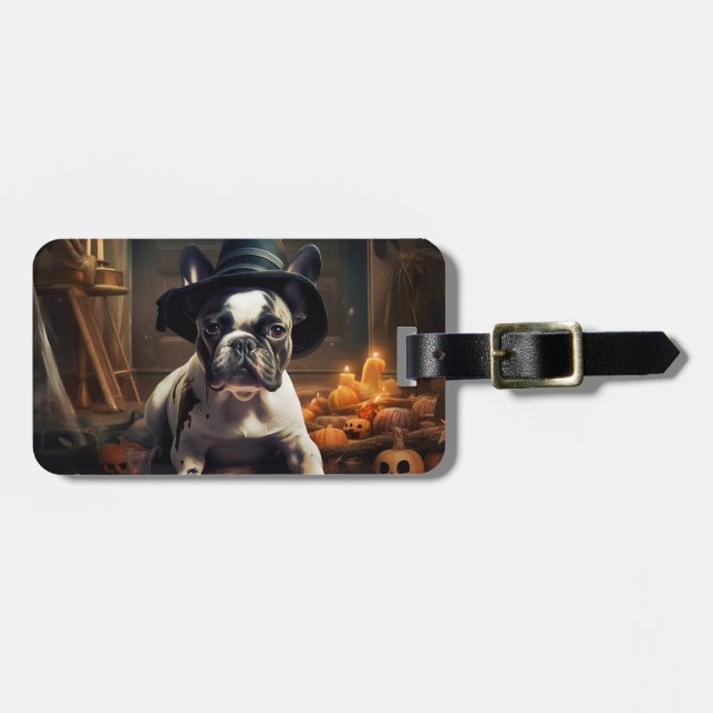 Fransk Bulldog Pumpa Halloween Skräckinjagande Bagagebricka (Horisontell Framsida)