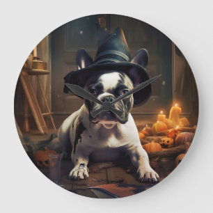 Fransk Bulldog Pumpa Halloween Skräckinjagande Stor Klocka
