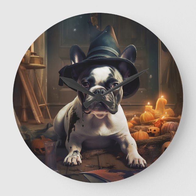 Fransk Bulldog Pumpa Halloween Skräckinjagande Stor Klocka (Framsida)
