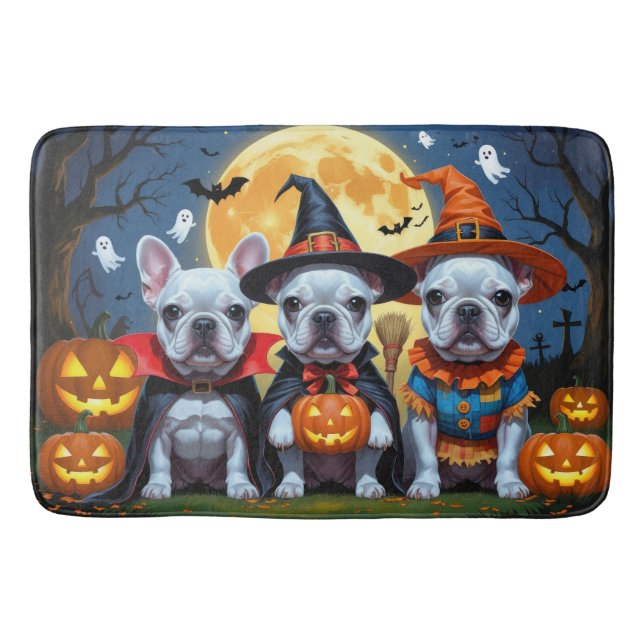 Fransk Bulldog Pumpkin Halloween Funny Badrumsmatta (Framsidan)