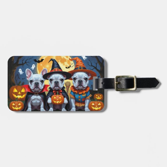 Fransk Bulldog Pumpkin Halloween Funny Bagagebricka (Horisontell Framsida)
