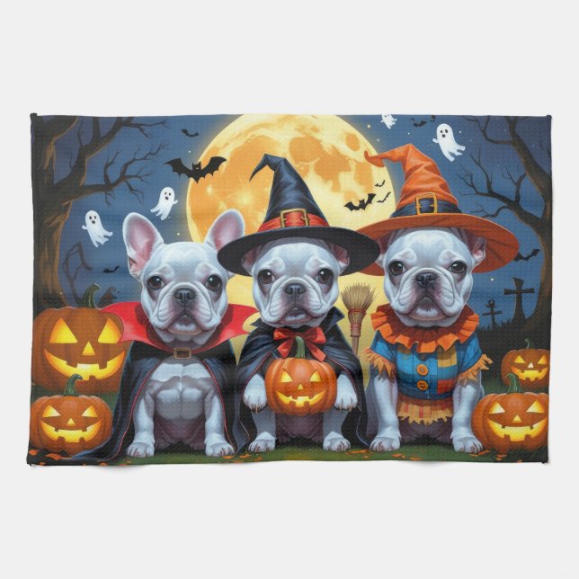 Fransk Bulldog Pumpkin Halloween Funny Kökshandduk (Horisontell)