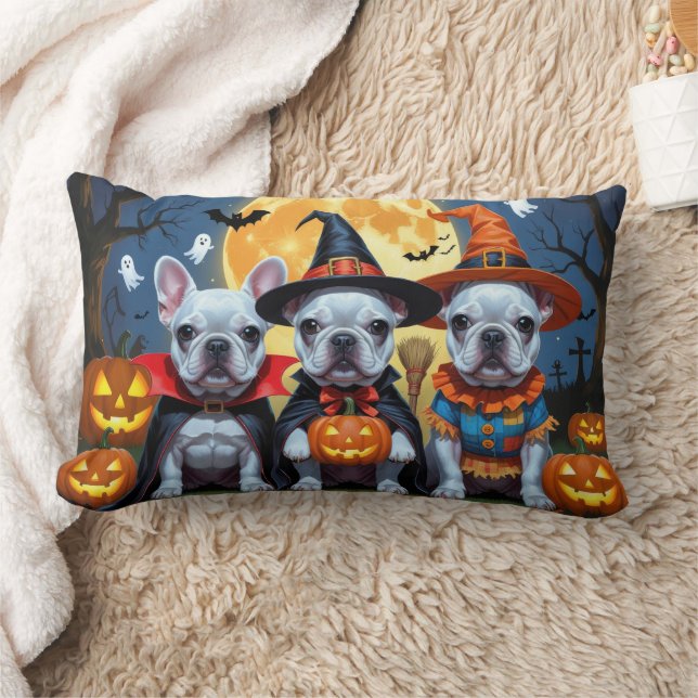 Fransk Bulldog Pumpkin Halloween Funny Lumbarkudde (Filt)