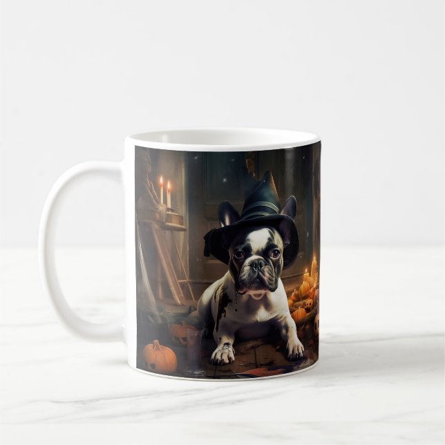 Fransk Bulldog Pumpkins Halloween Scary Kaffemugg (Vänster)