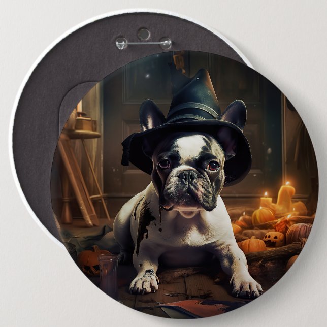 Fransk Bulldog Pumpkins Halloween Scary Knapp (Framsida & baksida)