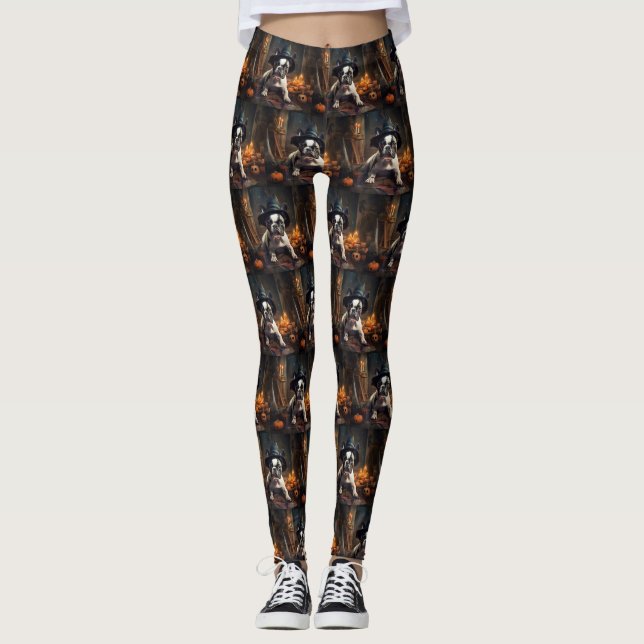 Fransk Bulldog Pumpkins Halloween Scary Leggings (Framsida)