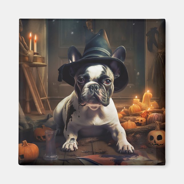 Fransk Bulldog Pumpkins Halloween Scary Magnet (Framsidan)