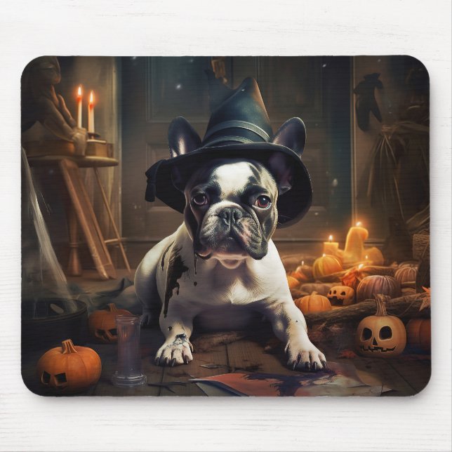 Fransk Bulldog Pumpkins Halloween Scary Musmatta (Framsidan)