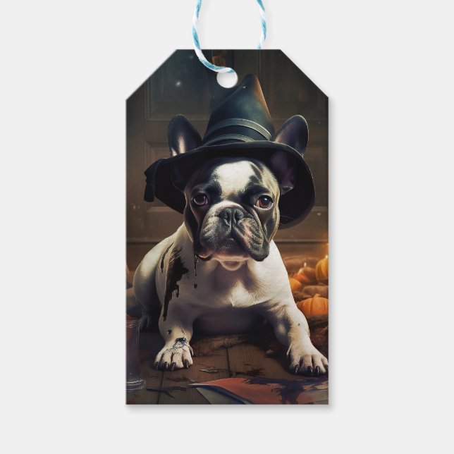 Fransk Bulldog Pumpkins Halloween Scary Presentetikett (Framsidan)
