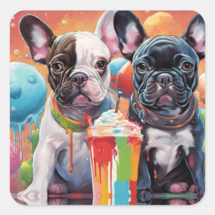 Fransk Bulldog Puppies , Milkshake Fyrkantigt Klistermärke