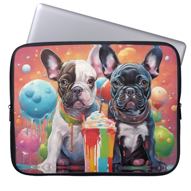 Fransk Bulldog Puppies , Milkshake Laptop Fodral (Framsidan)