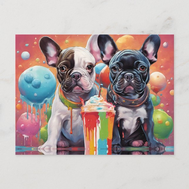Fransk Bulldog Puppies , Milkshake Vykort (Framsida)