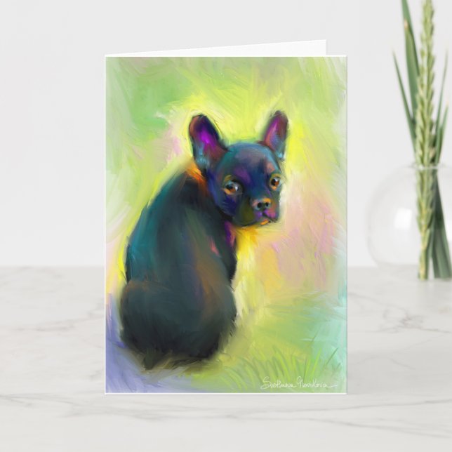 Fransk bulldog puppy art kort (Framsida)