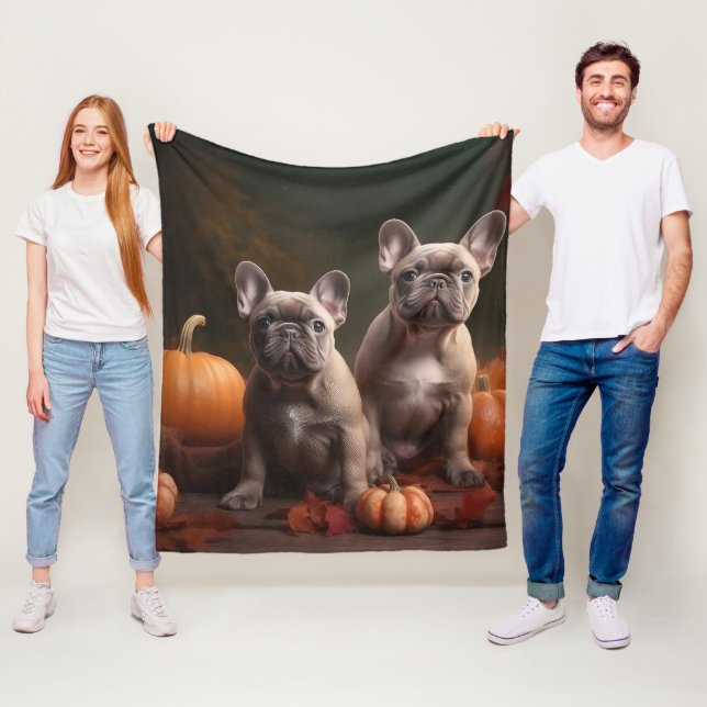 Fransk Bulldog Puppy Autumn Delight Pumpkin Fleecefilt (På plats)