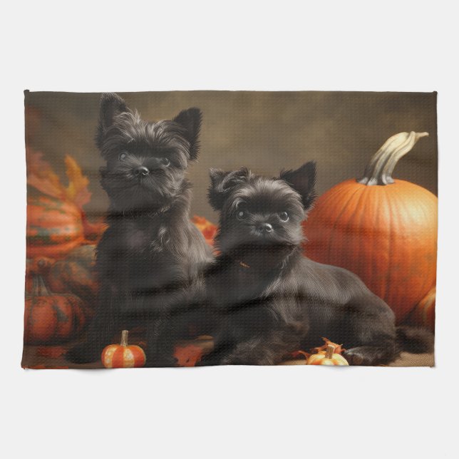 Fransk Bulldog Puppy Autumn Delight Pumpkin Kökshandduk (Horisontell)