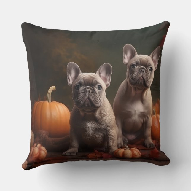 Fransk Bulldog Puppy Autumn Delight Pumpkin Kudde (Baksida)