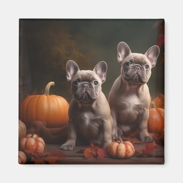 Fransk Bulldog Puppy Autumn Delight Pumpkin Magnet (Framsidan)