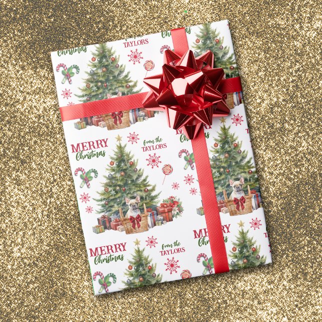 Fransk Bulldog Puppy Basket under Träd Presentpapper (Skapare uppladdad)