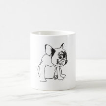 Fransk Bulldog Puppy Black and White Teckning Mugg
