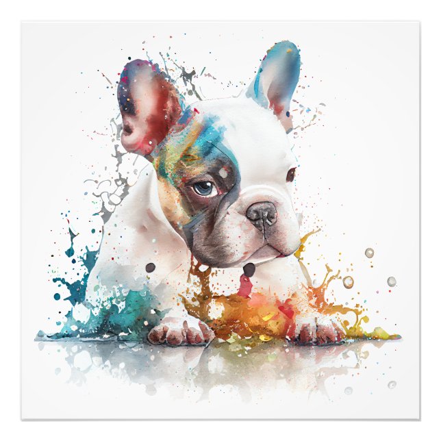 Fransk Bulldog Puppy Frenchie Watercolor Fototryck (Framsidan)