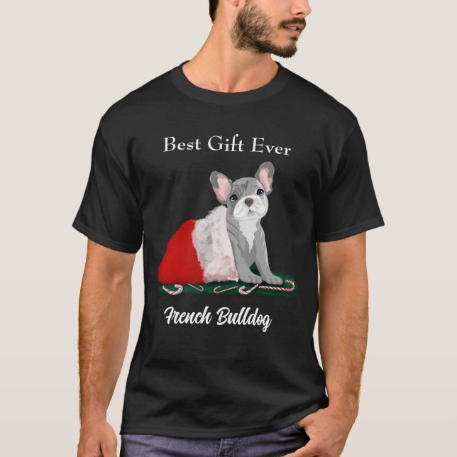 Fransk Bulldog Puppy i Santa Hat T Shirt (Framsida)