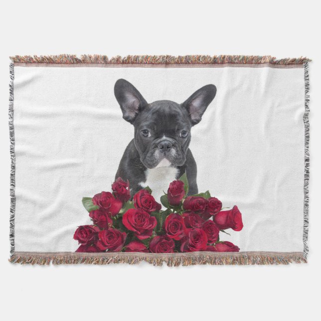 Fransk Bulldog Puppy Ro Flowers Thomme White Filt (Framsidan)
