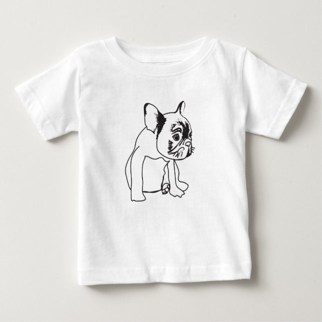 Fransk Bulldog Puppy Teckning Bra Jersey T-Shirt (Framsida)