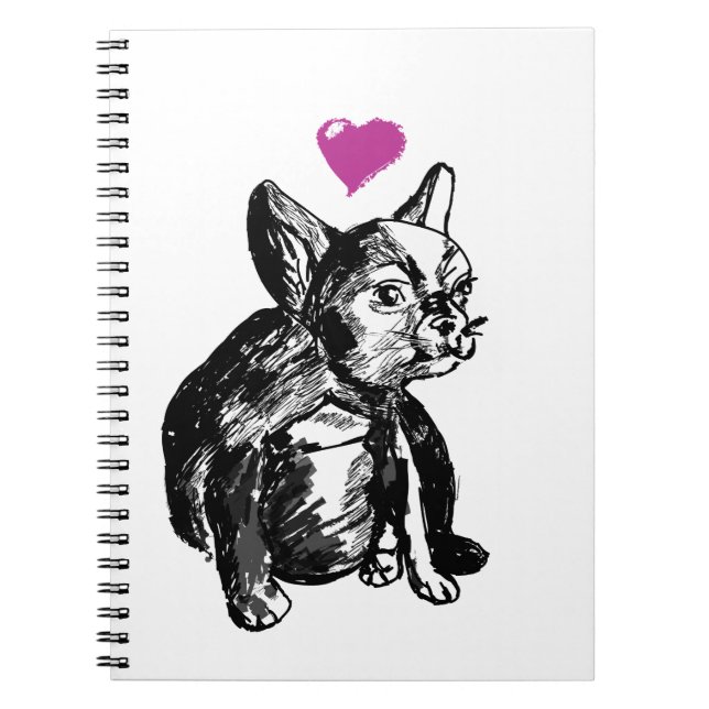 Fransk Bulldog Puppy Teckning fotopatbok Anteckningsbok Med Spiral (Framsidan)
