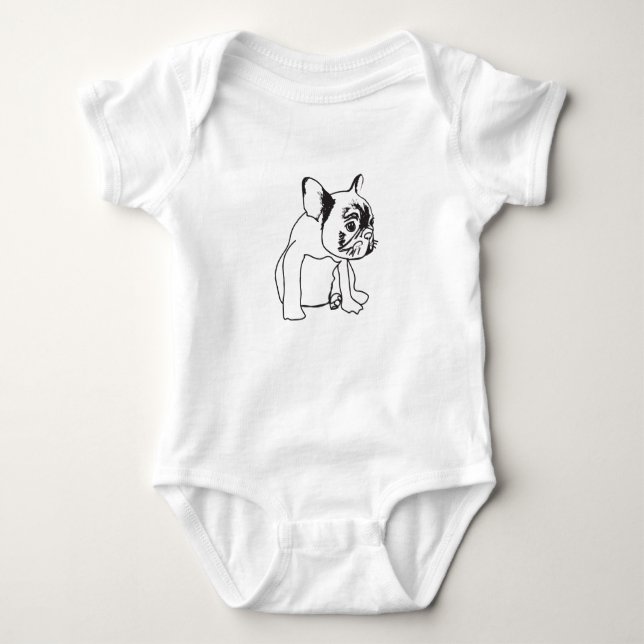 Fransk Bulldog Puppy Teckning Jersey Bodykostym T-shirt (Framsida)