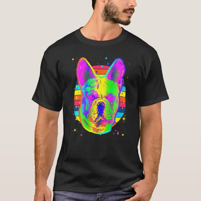 Fransk Bulldog Rainbow Space Black T Shirt (Framsida)