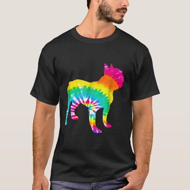 Fransk Bulldog Rainbow Trippy Hippie Tie Dye T Shirt (Framsida)