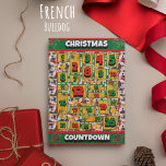 Fransk Bulldog Räkna upp julklapp Julkort<br><div class="desc">Fransk Bulldog Countdown jul-Helgdag Calendar Card har en vattenfärg av en Fransk Bulldog med en julhatt och en julhund. Lönsam design för Hundälskare!</div>