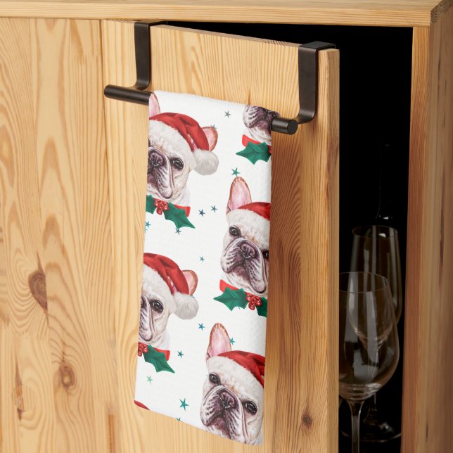 Fransk Bulldog Ras Jul Hund Mönster Kökshandduk (Thirds Fold)