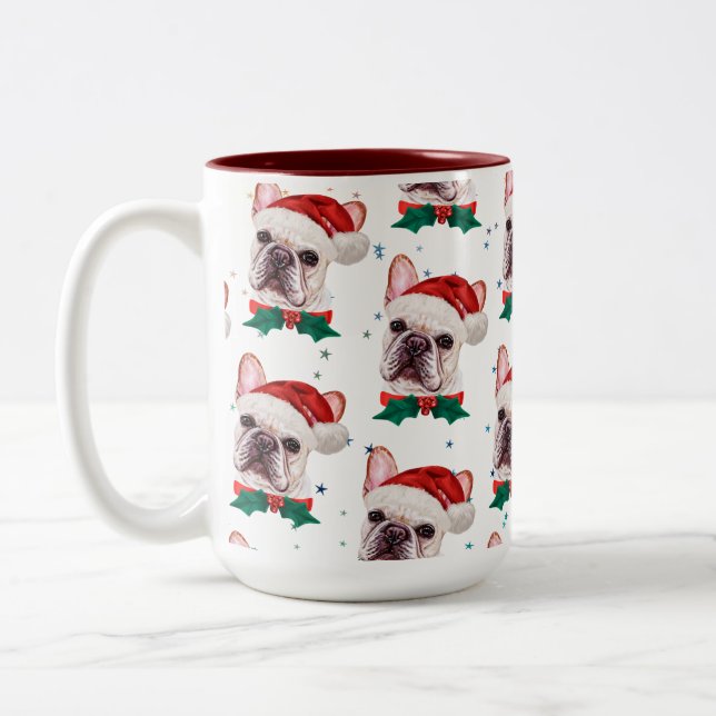 Fransk Bulldog Ras Jul Hund Mönster Två-Tonad Mugg (Vänster)