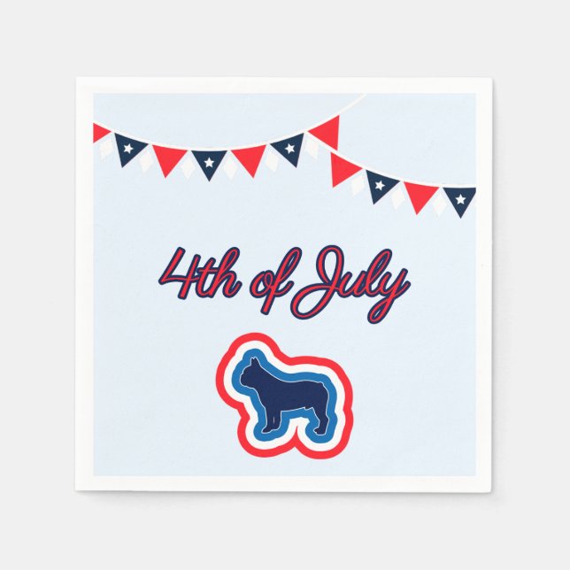 Fransk Bulldog Red White och Blue 4:e juli Pappersservett (Framsidan)