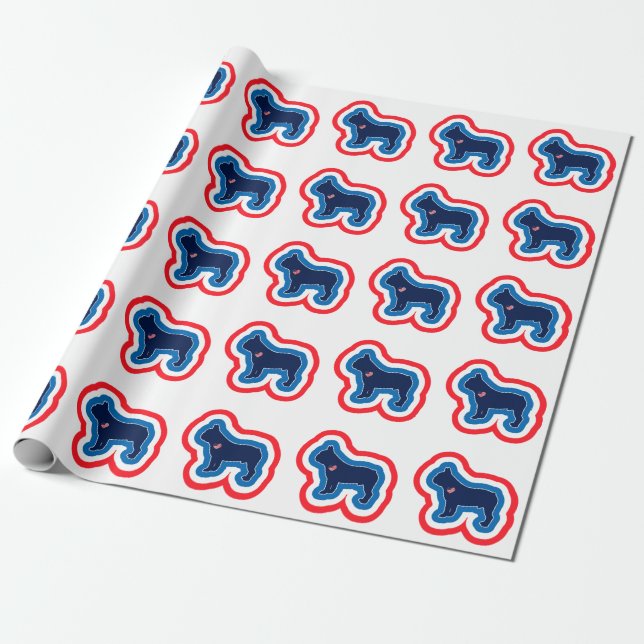 Fransk Bulldog Red White och Blue 4:e juli Presentpapper (Utrullad)