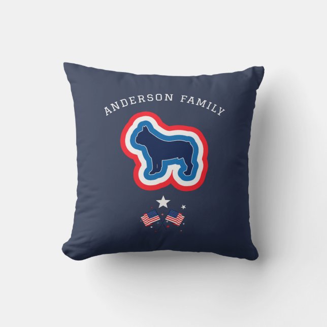 Fransk Bulldog Red White och Blue 4 juli Hund Kudde (Framsida)