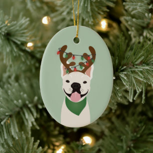 Fransk Bulldog Reindeer jul Ljus Ceramic O Julgransprydnad Keramik
