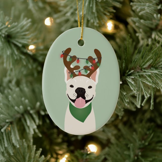 Fransk Bulldog Reindeer jul Ljus Ceramic O Julgransprydnad Keramik (Träd)