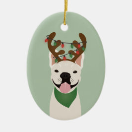 Fransk Bulldog Reindeer jul Ljus Ceramic O Julgransprydnad Keramik