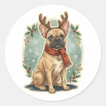 Fransk Bulldog Ren Jul Klistermärke