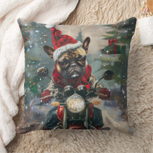 Fransk Bulldog Riding Motorcle jul Kudde
