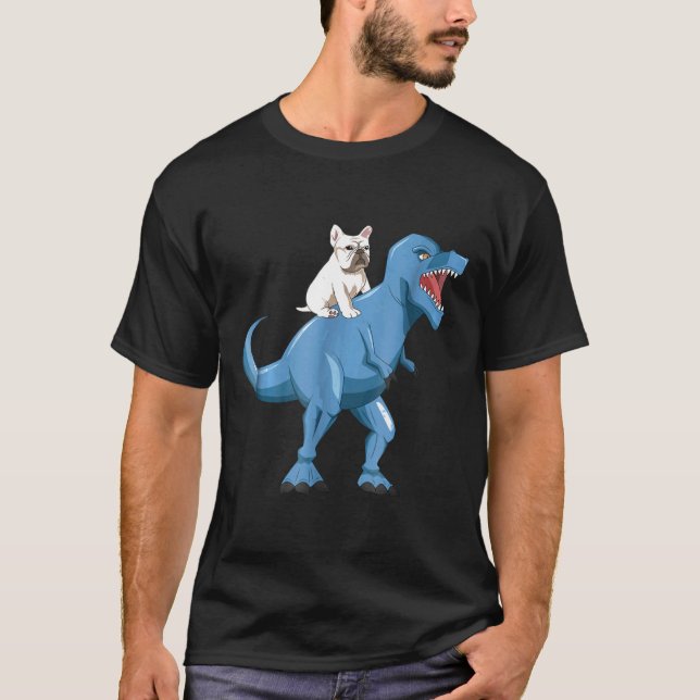 Fransk Bulldog Riding Rex Dinosaur Graphic T Shirt (Framsida)