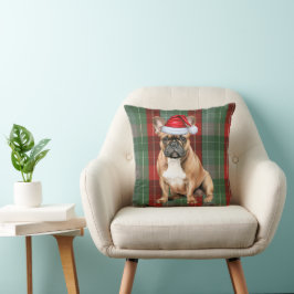 Fransk Bulldog Röd Grön Holiday Rutig Jul Kudde