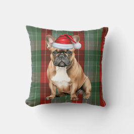 Fransk Bulldog Röd Grön Holiday Rutig Jul Kudde