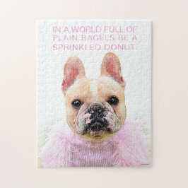 Fransk Bulldog Rosa Glam Inspirational Donut Quote Pussel